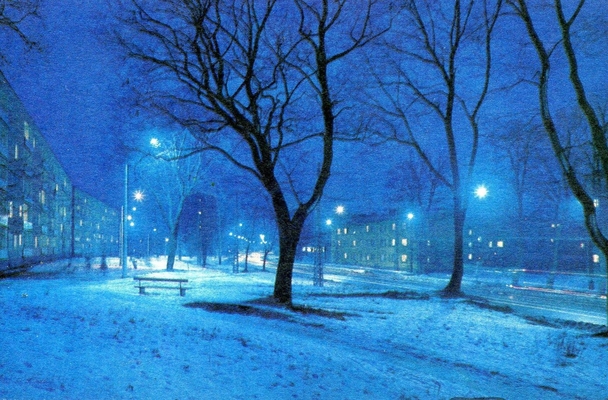 Открытка "Латвийская ССР. Рига. Улица Дзирциема", на латышском, русском, английском и немецком языках