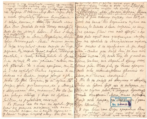 Письмо Марии Васильевны Эртель (урожденной Огарковой) к Александру Ивановичу Эртель 29.10.1896 г