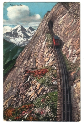 Открытка швейцарского производства: горный пейзаж с фуникулером