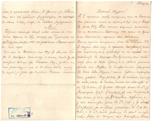 Письмо Марии Васильевны Эртель (урожденной Огарковой) к Александру Ивановичу Эртель 24.10.1896 г