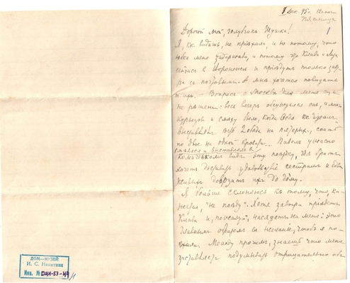 Письмо Марии Васильевны Эртель (урожденной Огарковой) к Александру Ивановичу Эртель 01.12.1895 г