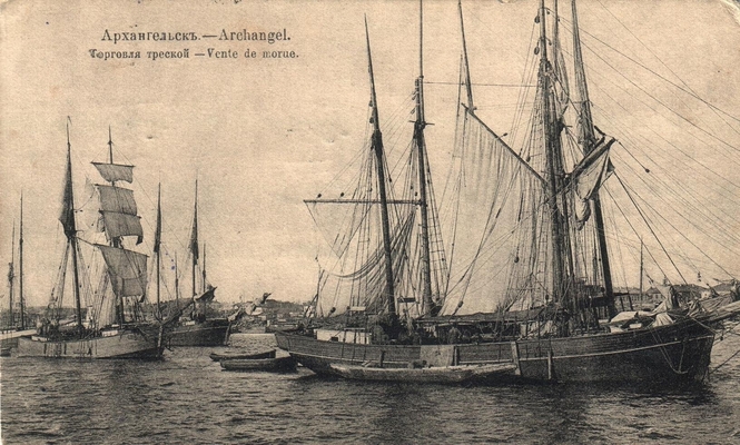 Открытка: Архангельск. Торговля треской.