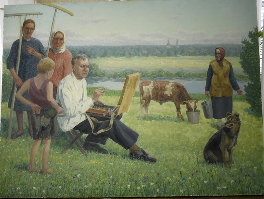 Картина. Курзанов А.М. Аркадий Пластов на этюдах.