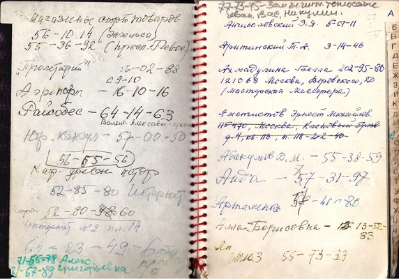 Документ. Рукопись: телефонная книга Н.Е. Штемпель. 57 листов.