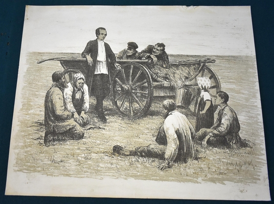 Литография. Курзанов А.М. Кольцов среди крестьян.