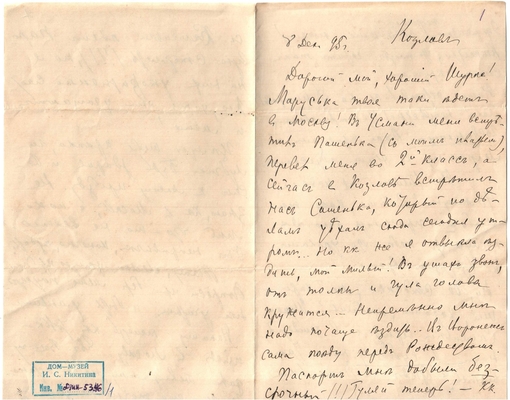 Письмо Марии Васильевны Эртель (урожденной Огарковой) к Александру Ивановичу Эртель 08.12.1895 г