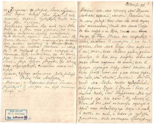 Письмо Марии Васильевны Эртель (урожденной Огарковой) к Александру Ивановичу Эртель 25.11.1896 г