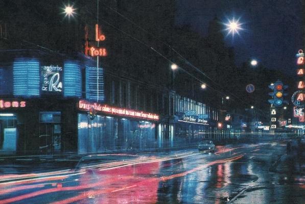 Открытка "Латвийская ССР. Рига. Улица Суворова", на латышском, русском, английском и немецком языках