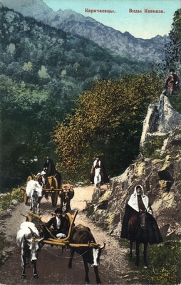 Открытка: Карачаевцы. Виды Кавказа.
