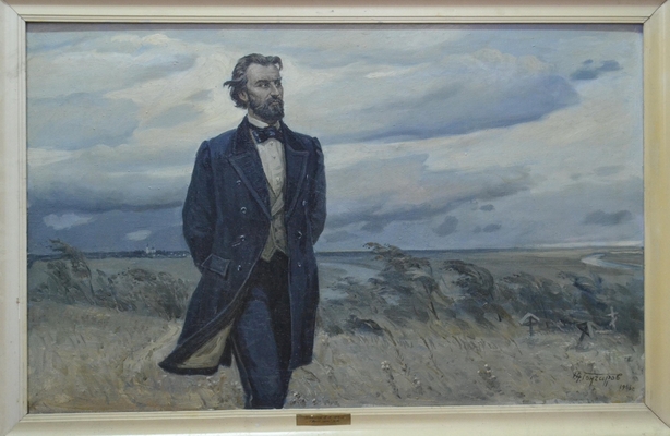 Портрет: Гончаров Г.А. "Я Руси сын!", 1986 г. Портрет И.С. Никитина, поколенный, 3/4 вправо. Кладбище.