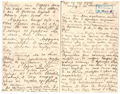 Письмо Марии Васильевны Эртель (урожденной Огарковой) к Александру Ивановичу Эртель 17.08.1896 г